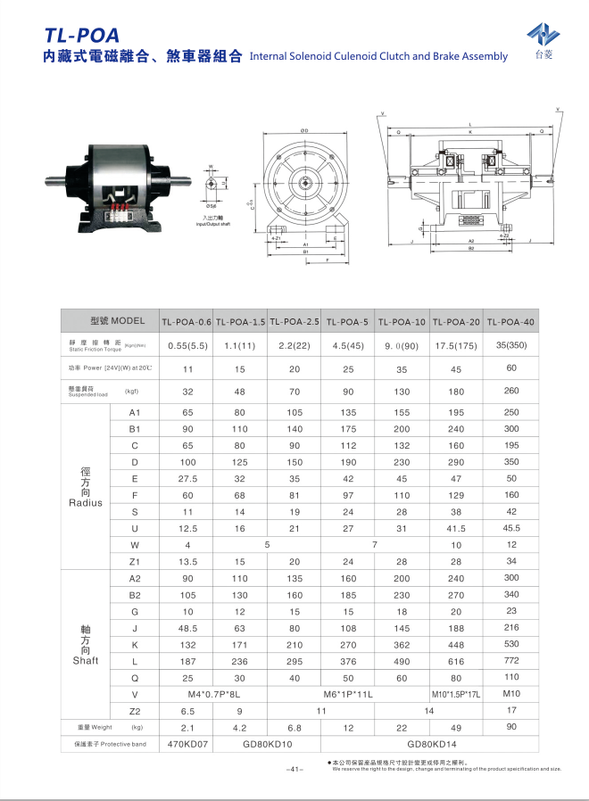 內藏式電磁離合剎車器組規(guī)格參數(shù)
